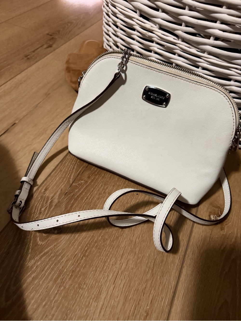 Michael Kors Cream Saffiano Leather Crossbody with Silver Hardware
